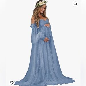 Blue Maternity Dress - Long, Tulle, Pregnancy Gown, NEW✨